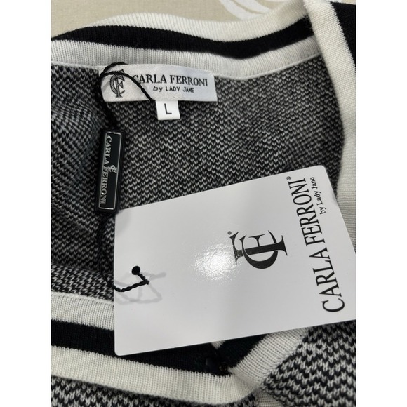 Carla Ferroni Black White Knit Cardigan Sweater Size Large NWT Quiet Luxury - Picture 7 of 11